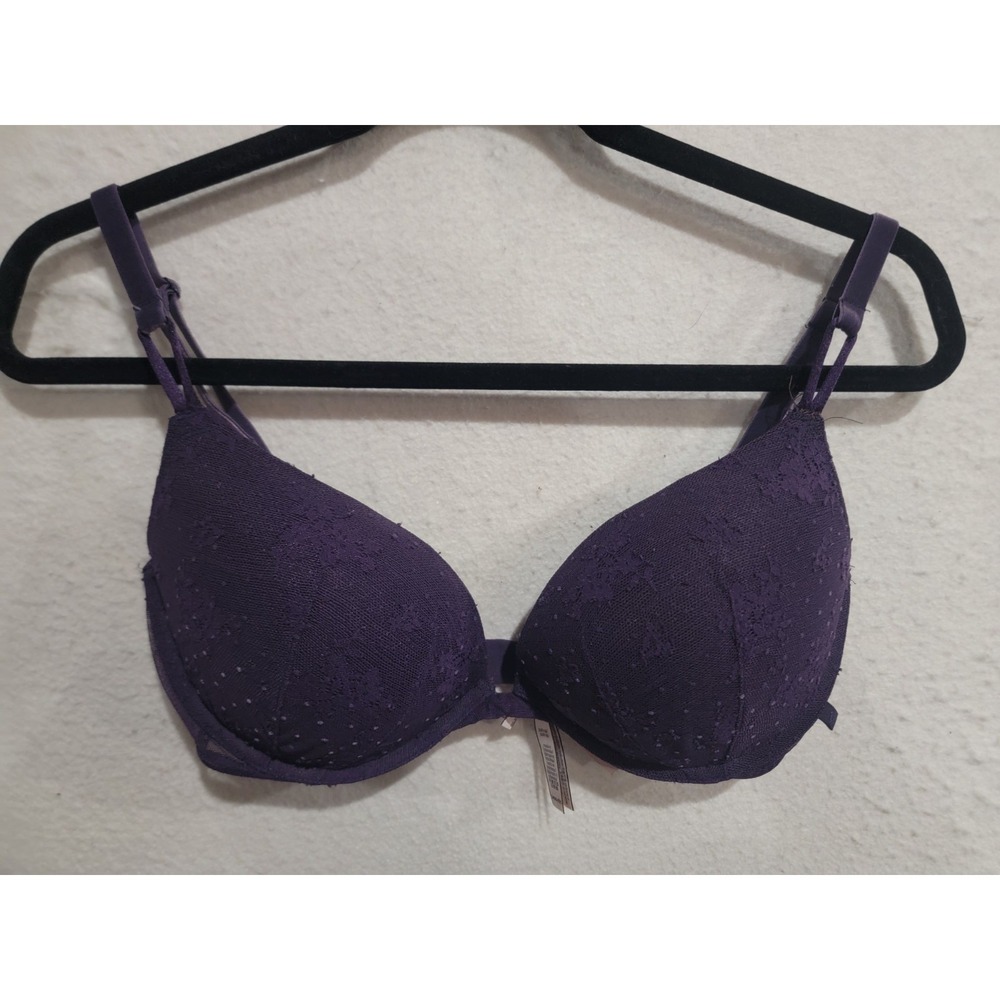 Victoria's Secret Purple Lace Push-Up Bra 34DD Floral Mesh Underwire